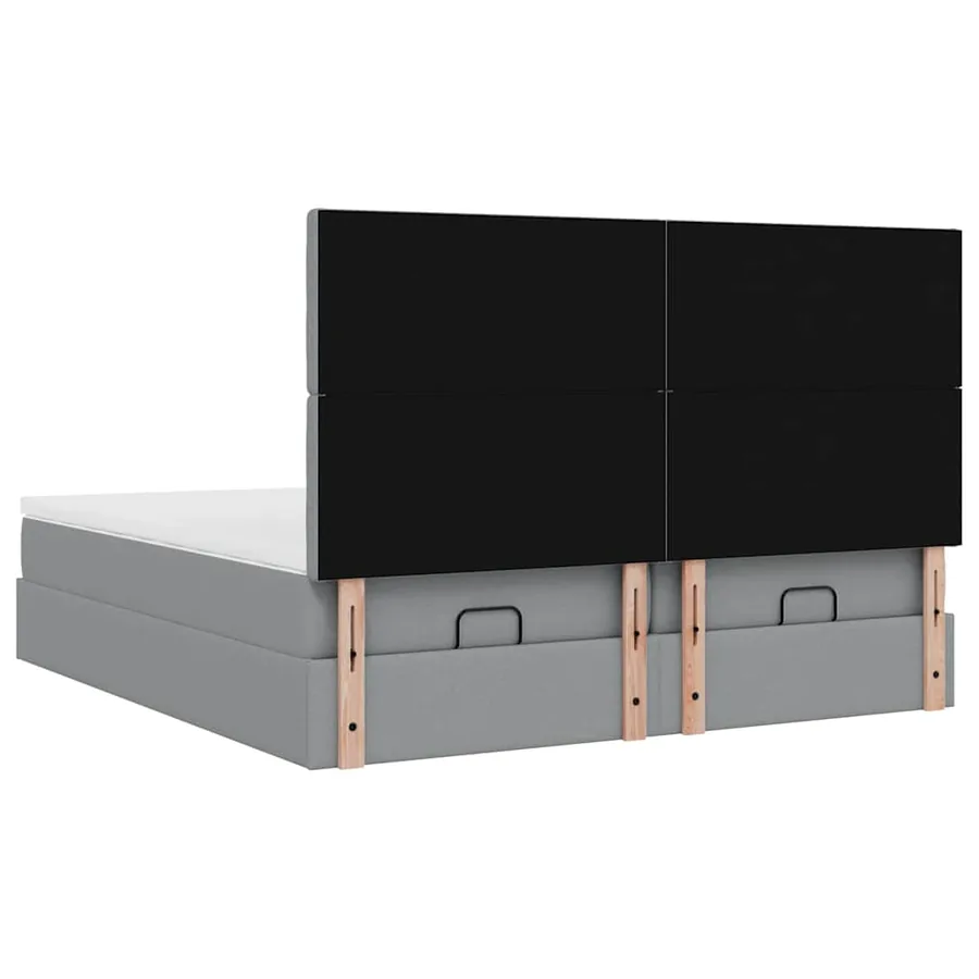 Cadre de lit ottoman et matelas gris clair 200x200cm tissu - 9