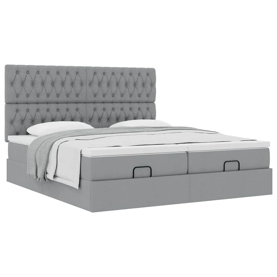 Cadre de lit ottoman et matelas gris clair 200x200cm tissu - 5
