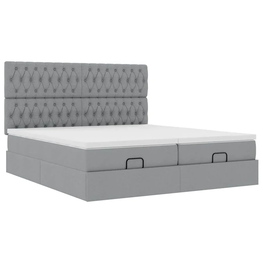 Cadre de lit ottoman et matelas gris clair 200x200cm tissu - 6
