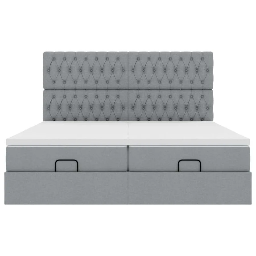 Cadre de lit ottoman et matelas gris clair 200x200cm tissu - 7