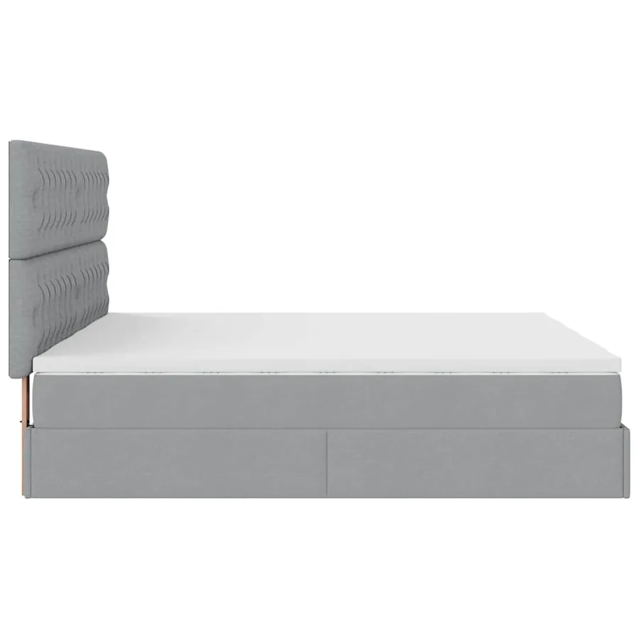 Cadre de lit ottoman et matelas gris clair 200x200cm tissu - 8