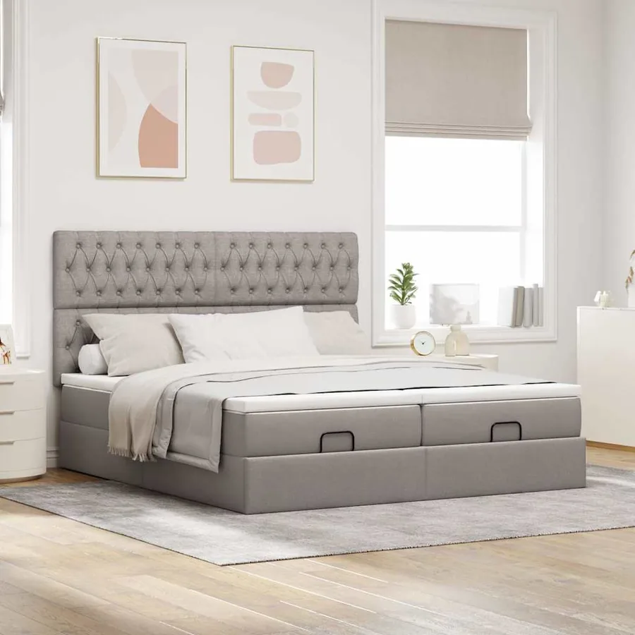 Cadre de lit ottoman avec matelas taupe 180x200 cm tissu - 3