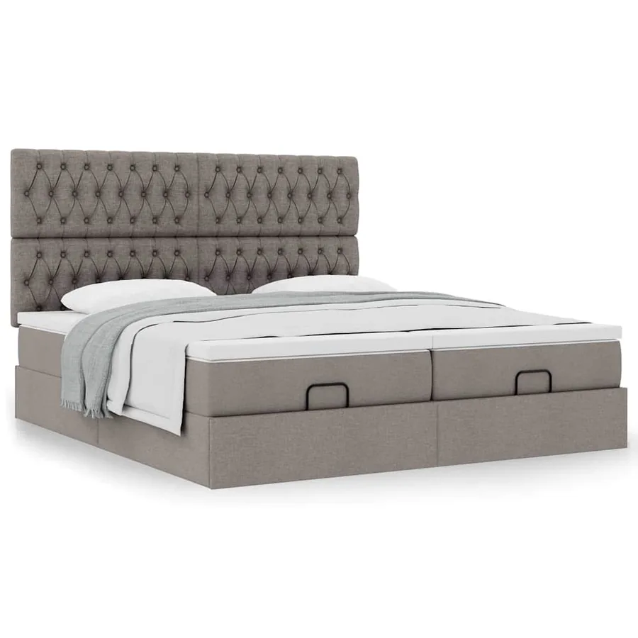 Cadre de lit ottoman avec matelas taupe 180x200 cm tissu - 4