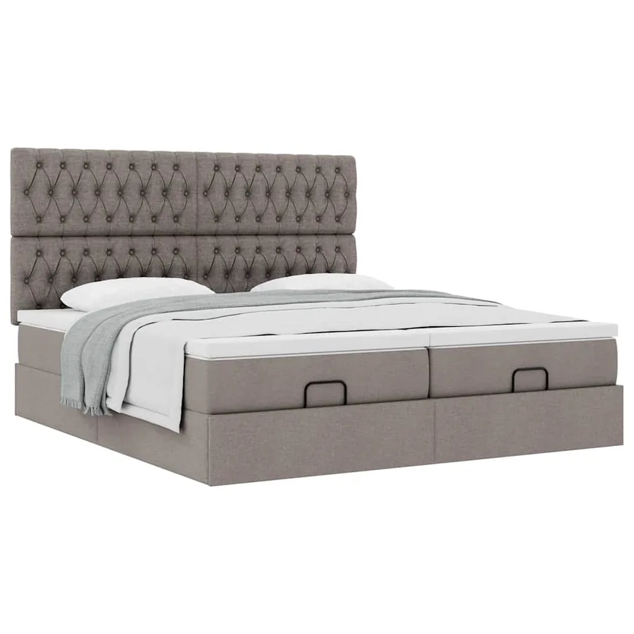 Cadre de lit ottoman avec matelas taupe 180x200 cm tissu - 5
