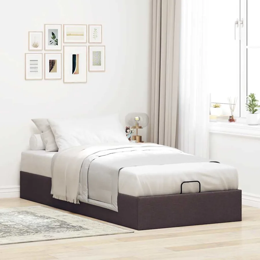 Cadre de lit ottoman sans matelas marron foncé 90x200 cm tissu - 3