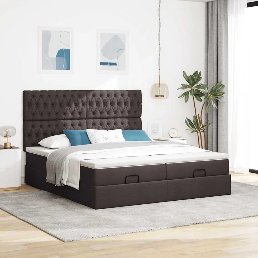 Cadre de lit ottoman avec matelas marron foncé 180x200 cm tissu - 4