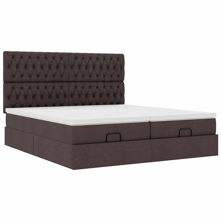 Cadre de lit ottoman avec matelas marron foncé 180x200 cm tissu - 7