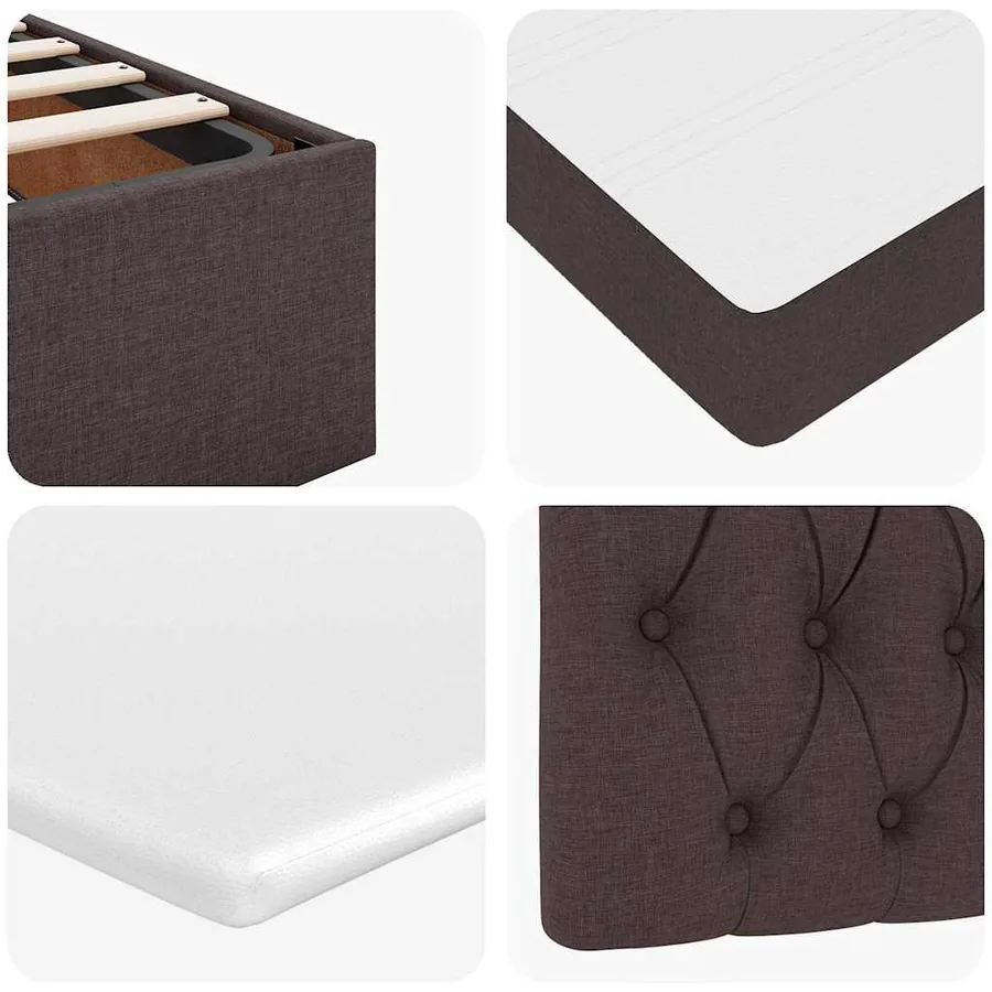 Lit ottoman avec matelas marron foncé 90x200 cm tissu - 13