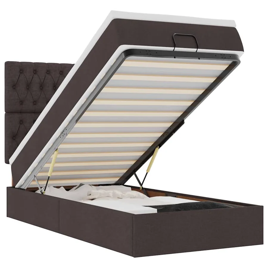 Lit ottoman avec matelas marron foncé 90x200 cm tissu - 2