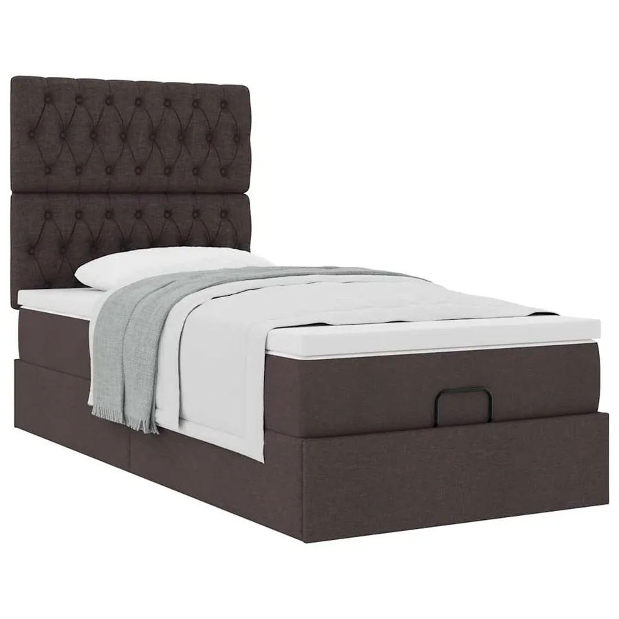 Lit ottoman avec matelas marron foncé 90x200 cm tissu - 5