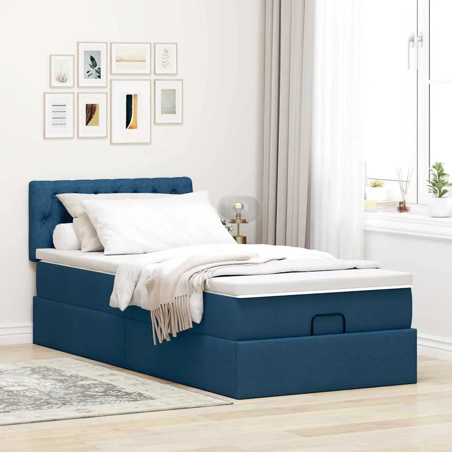 Lit ottoman avec matelas et LED Bleu 90x200 cm Tissu - 4