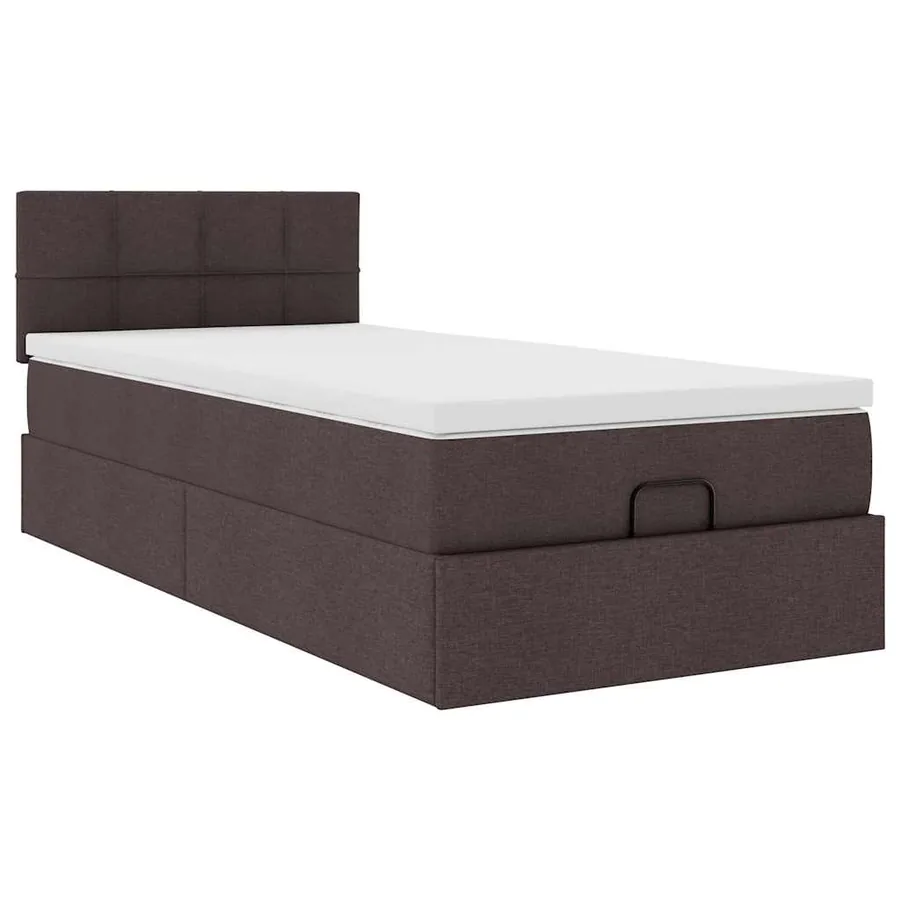 Lit ottoman avec matelas et LED marron foncé 90x200 cm tissu - 7