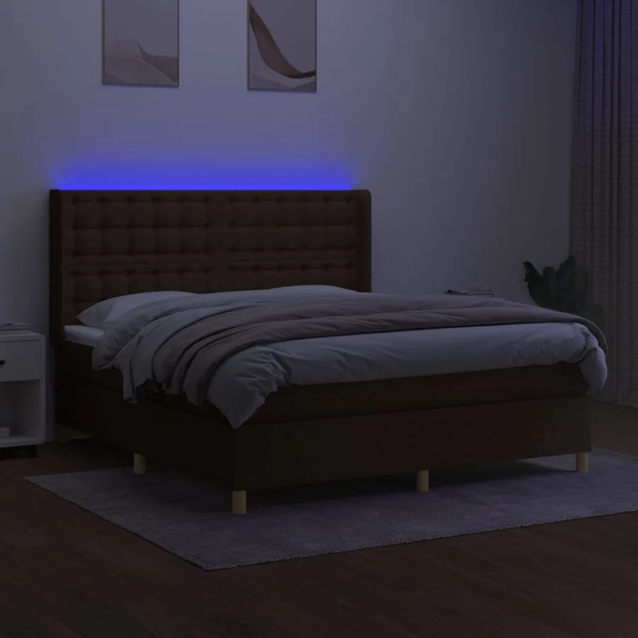 Sommier à lattes de lit matelas et LED Marron foncé 180x200cm - 3