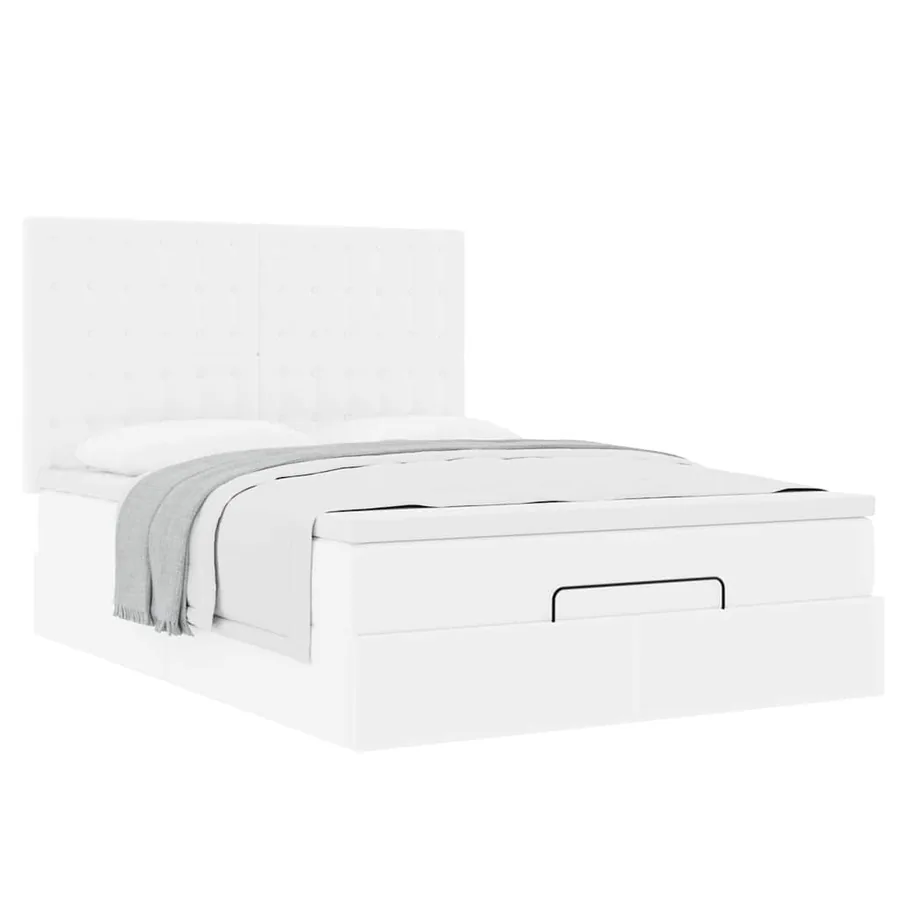 Cadre de lit ottoman avec matelas blanc 140x200 cm similicuir - 4