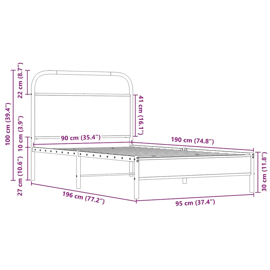 Cadre de lit sans matelas 90x190cm chêne sonoma bois ingénierie - 9