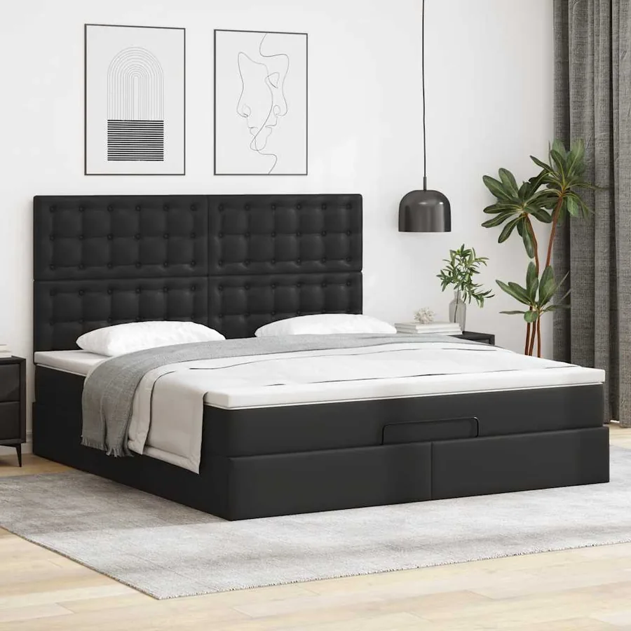 Cadre de lit ottoman avec matelas noir 160x200 cm similicuir