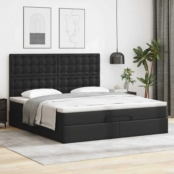 Cadre de lit ottoman avec matelas noir 160x200 cm similicuir