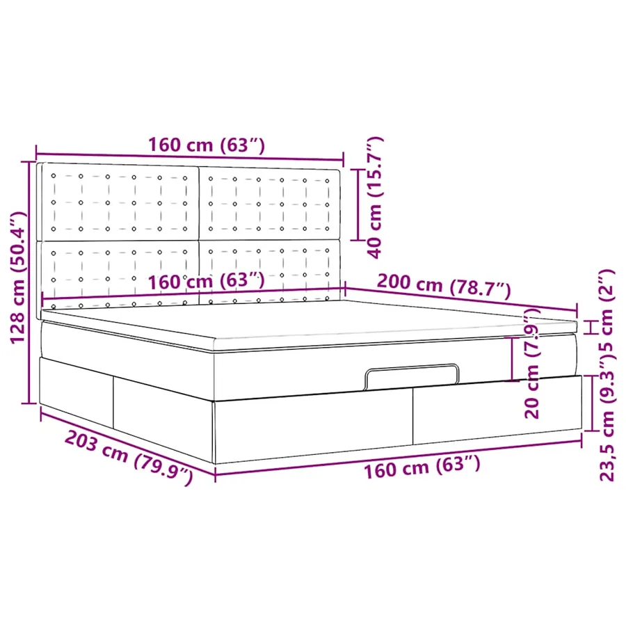 Cadre de lit ottoman avec matelas noir 160x200 cm similicuir - 14