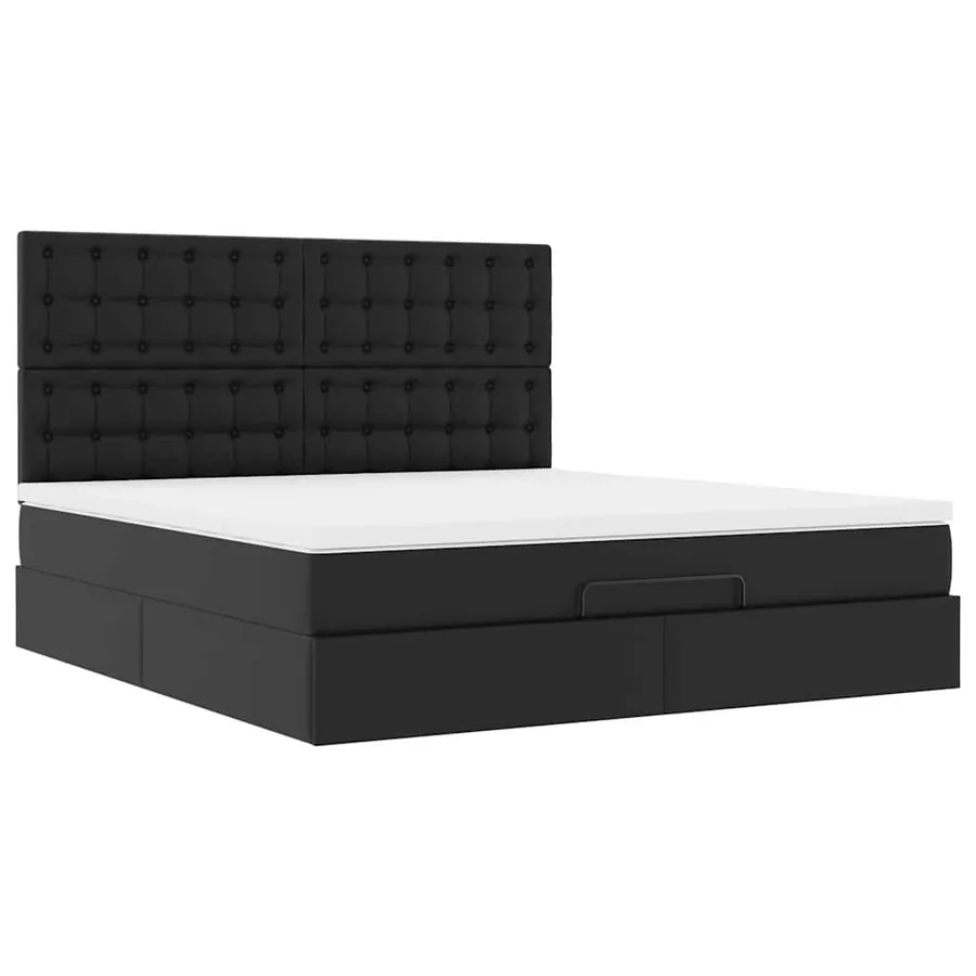 Cadre de lit ottoman avec matelas noir 160x200 cm similicuir - 2