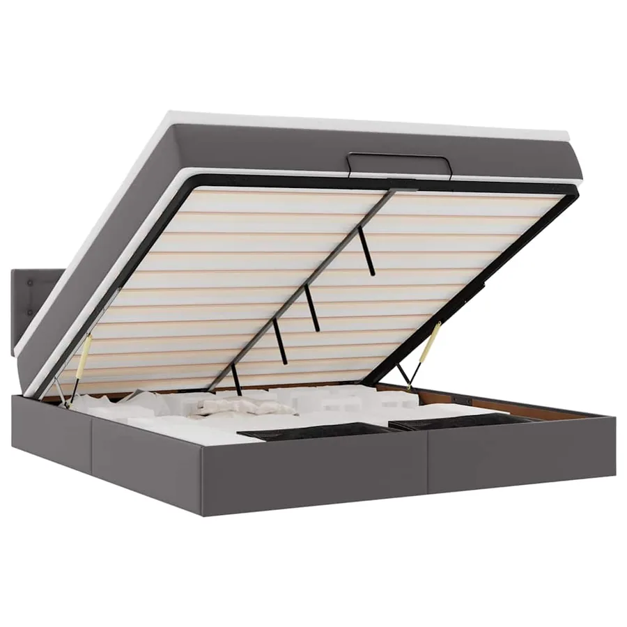 Lit ottoman avec matelas & LED Gris 160x200cm similicuir - 2