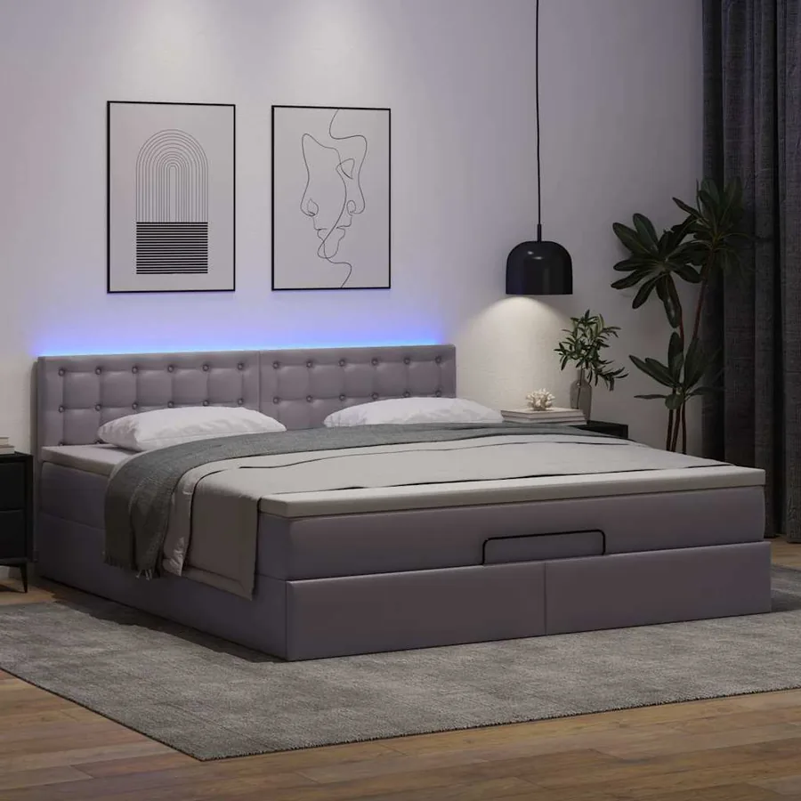 Lit ottoman avec matelas & LED Gris 160x200cm similicuir - 3