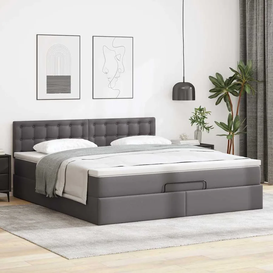 Lit ottoman avec matelas & LED Gris 160x200cm similicuir - 4