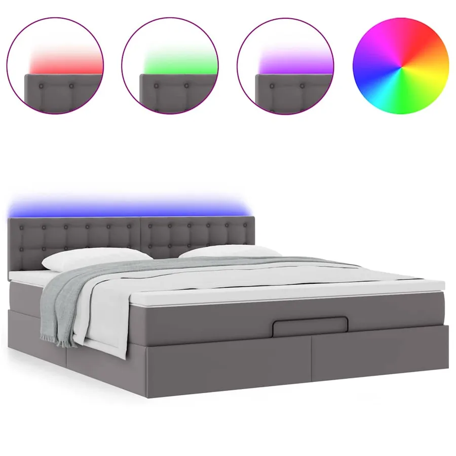 Lit ottoman avec matelas & LED Gris 160x200cm similicuir - 5