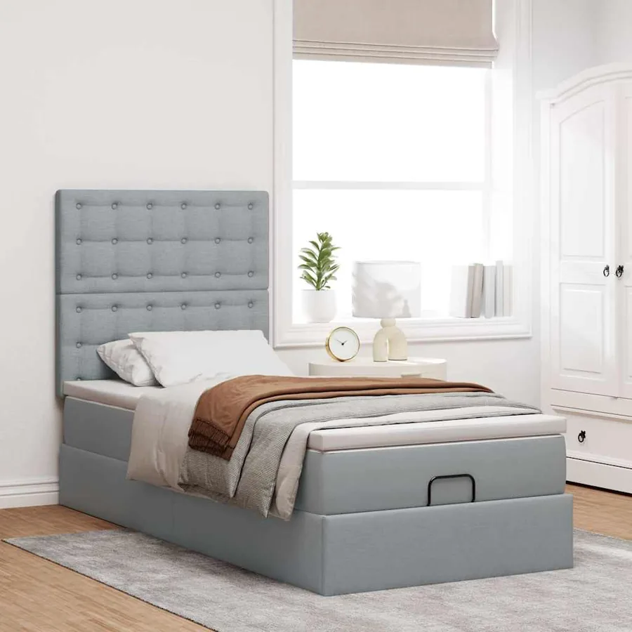 Lit ottoman avec matelas gris clair 90x200 cm tissu - 3