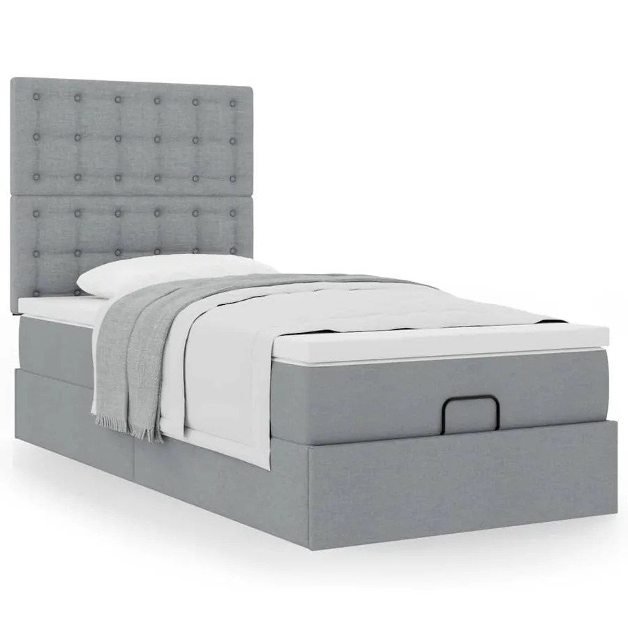 Lit ottoman avec matelas gris clair 90x200 cm tissu - 4