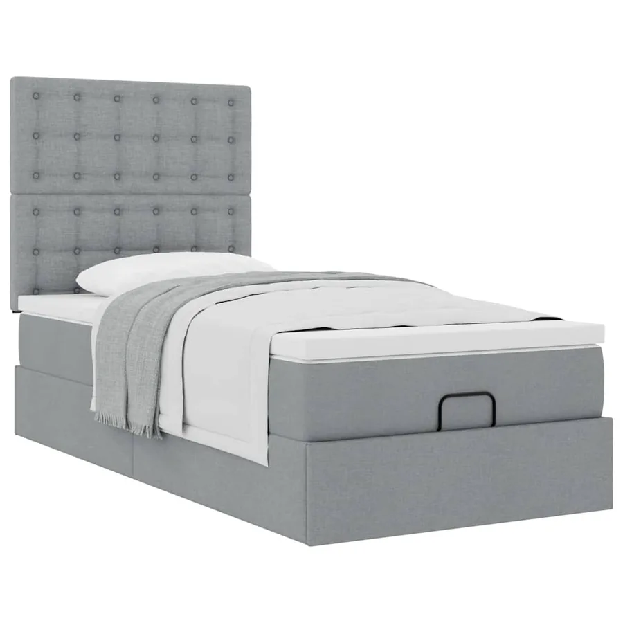 Lit ottoman avec matelas gris clair 90x200 cm tissu - 5