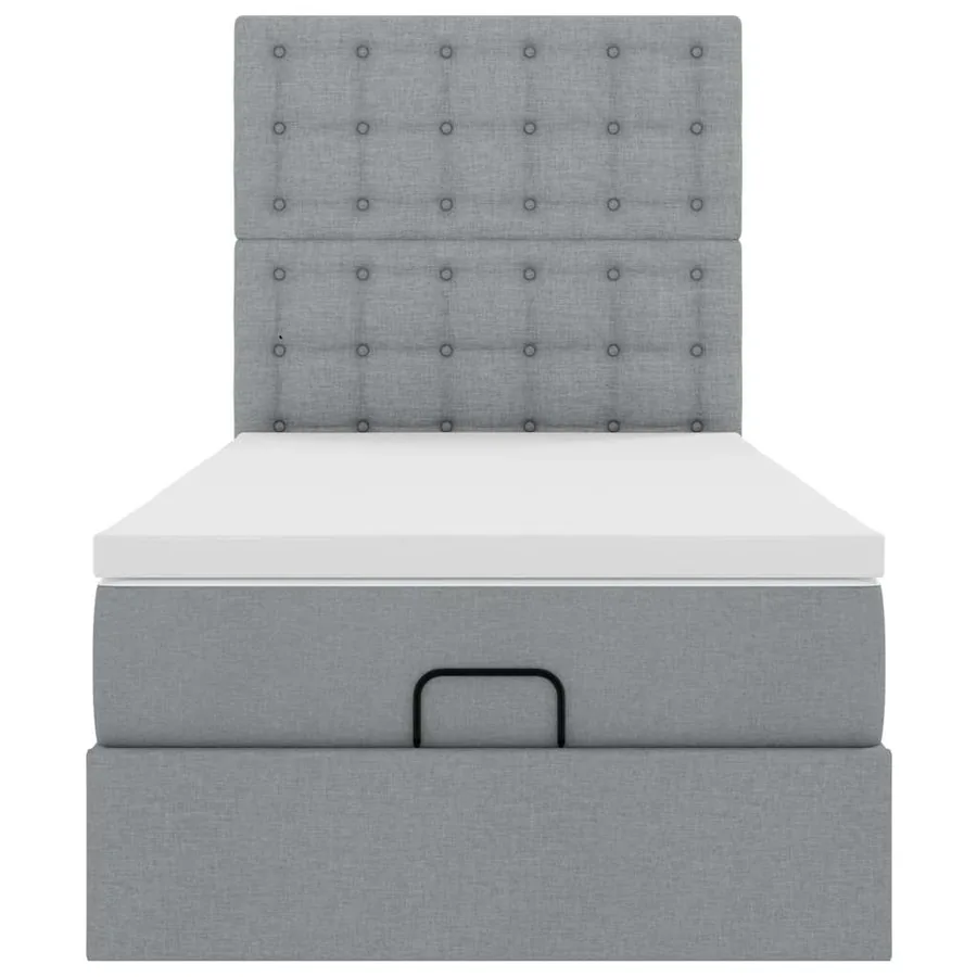 Lit ottoman avec matelas gris clair 90x200 cm tissu - 7