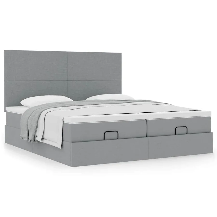 Cadre de lit ottoman et matelas gris clair 180x200cm tissu - 4