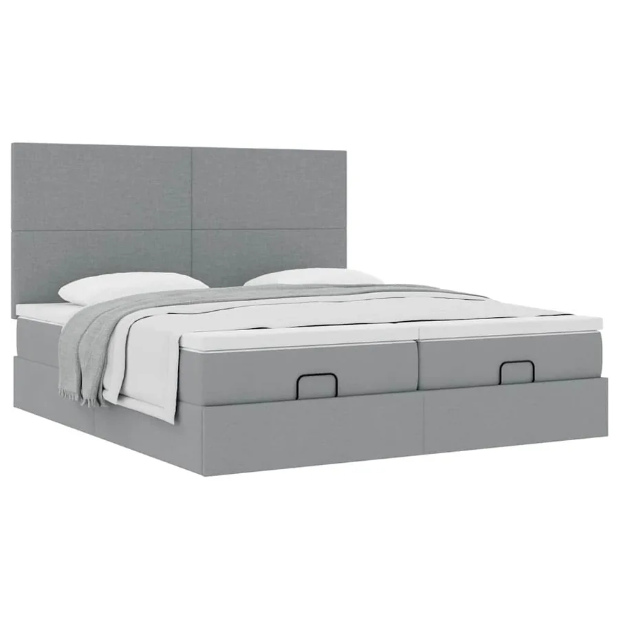 Cadre de lit ottoman et matelas gris clair 180x200cm tissu - 5