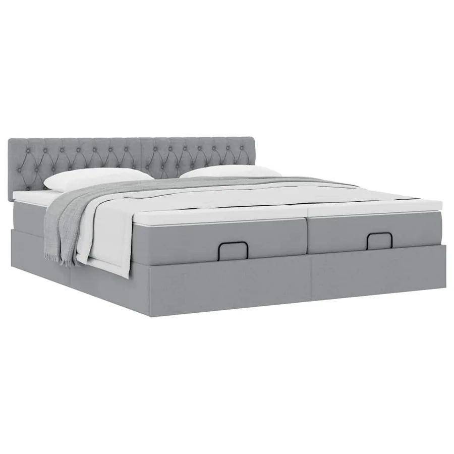 Cadre de lit ottoman et matelas gris clair 180x200cm tissu - 5