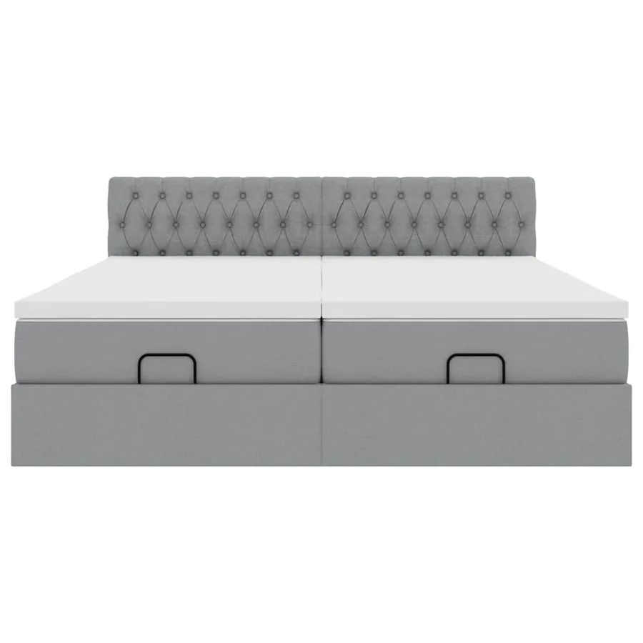 Cadre de lit ottoman et matelas gris clair 180x200cm tissu - 7