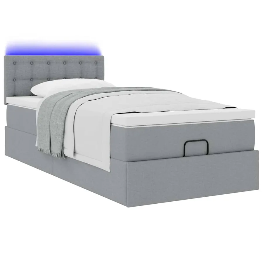 Lit ottoman avec matelas et LED gris clair 90x200 cm tissu - 5