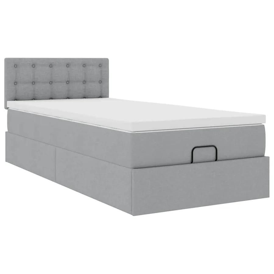 Lit ottoman avec matelas et LED gris clair 90x200 cm tissu - 7
