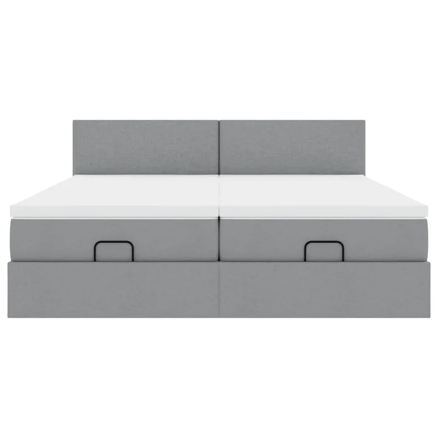 Cadre de lit ottoman et matelas gris clair 180x200cm tissu - 8