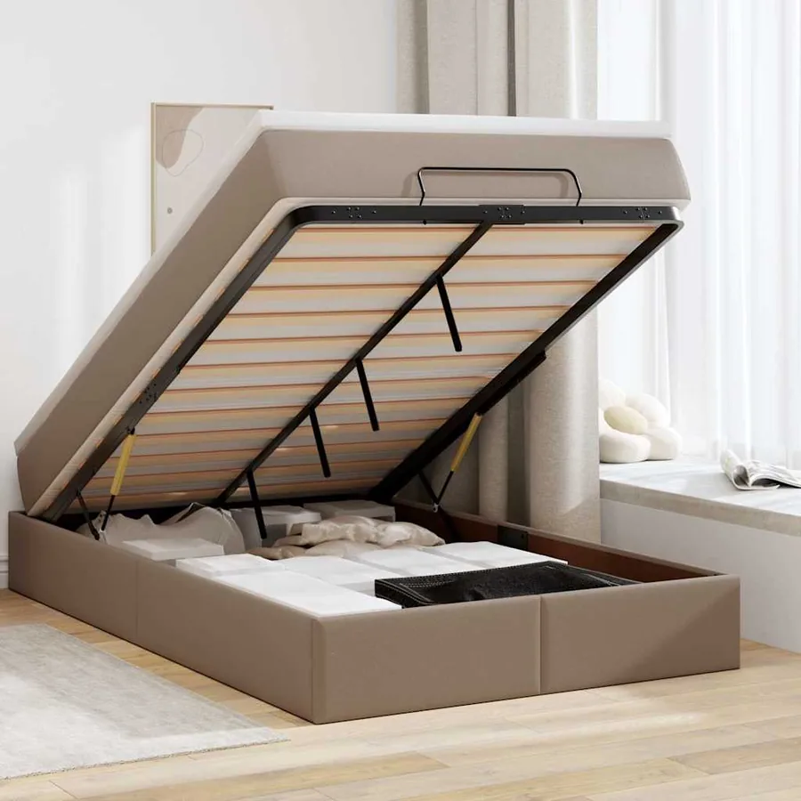 Cadre de lit ottoman et matelas cappuccino 120x200cm similicuir