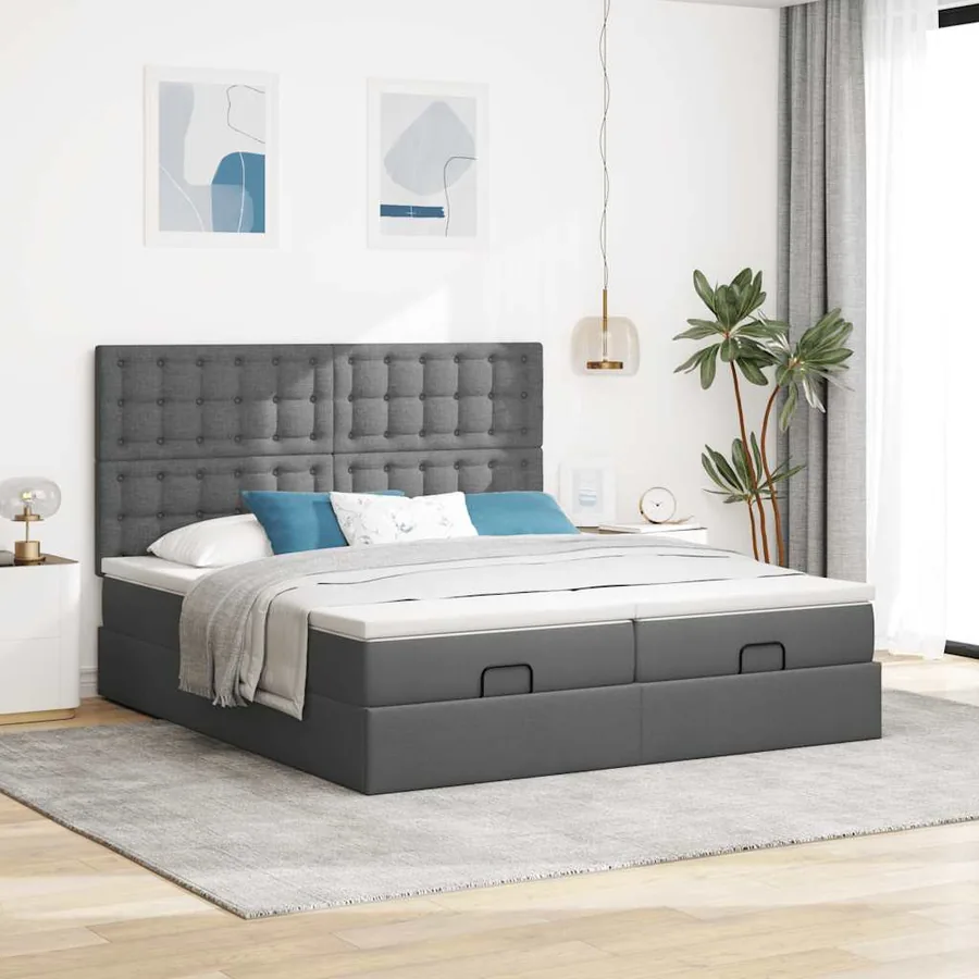 Cadre de lit ottoman avec matelas gris foncé 180x200cm tissu - 4