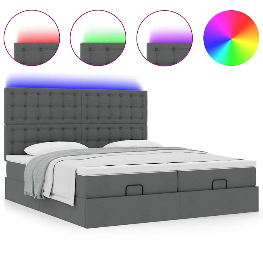 Cadre de lit ottoman avec matelas gris foncé 180x200cm tissu - 5