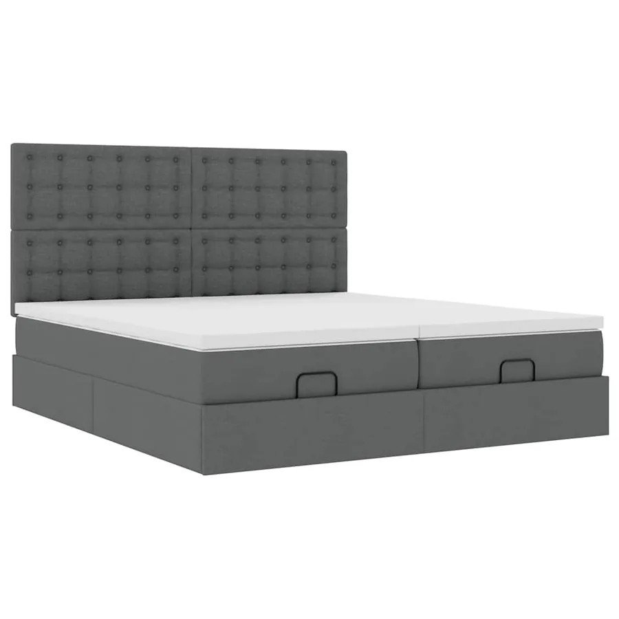 Cadre de lit ottoman avec matelas gris foncé 180x200cm tissu - 7