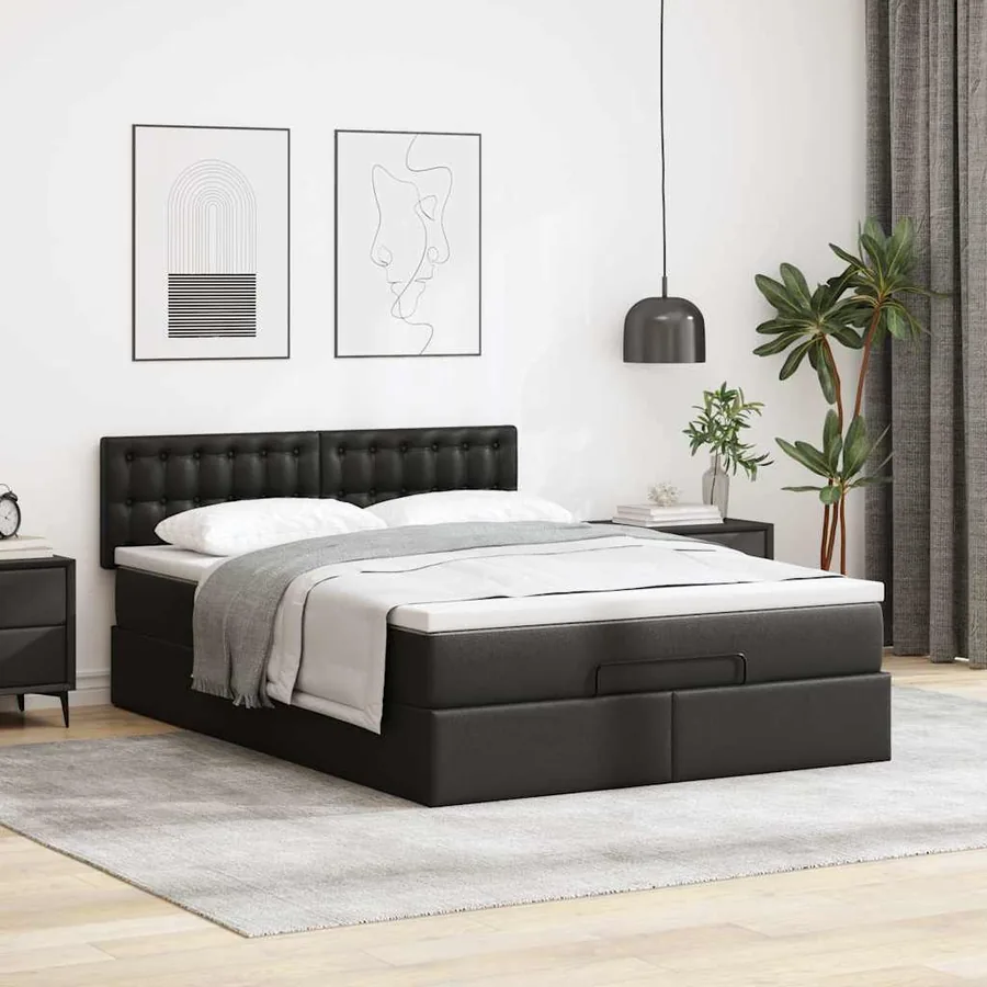 Lit ottoman avec matelas & LED Noir 140x190cm similicuir - 4