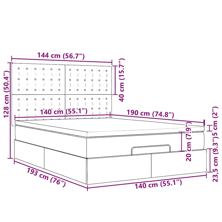 Cadre de lit ottoman avec matelas blanc 140x190 cm similicuir - 18