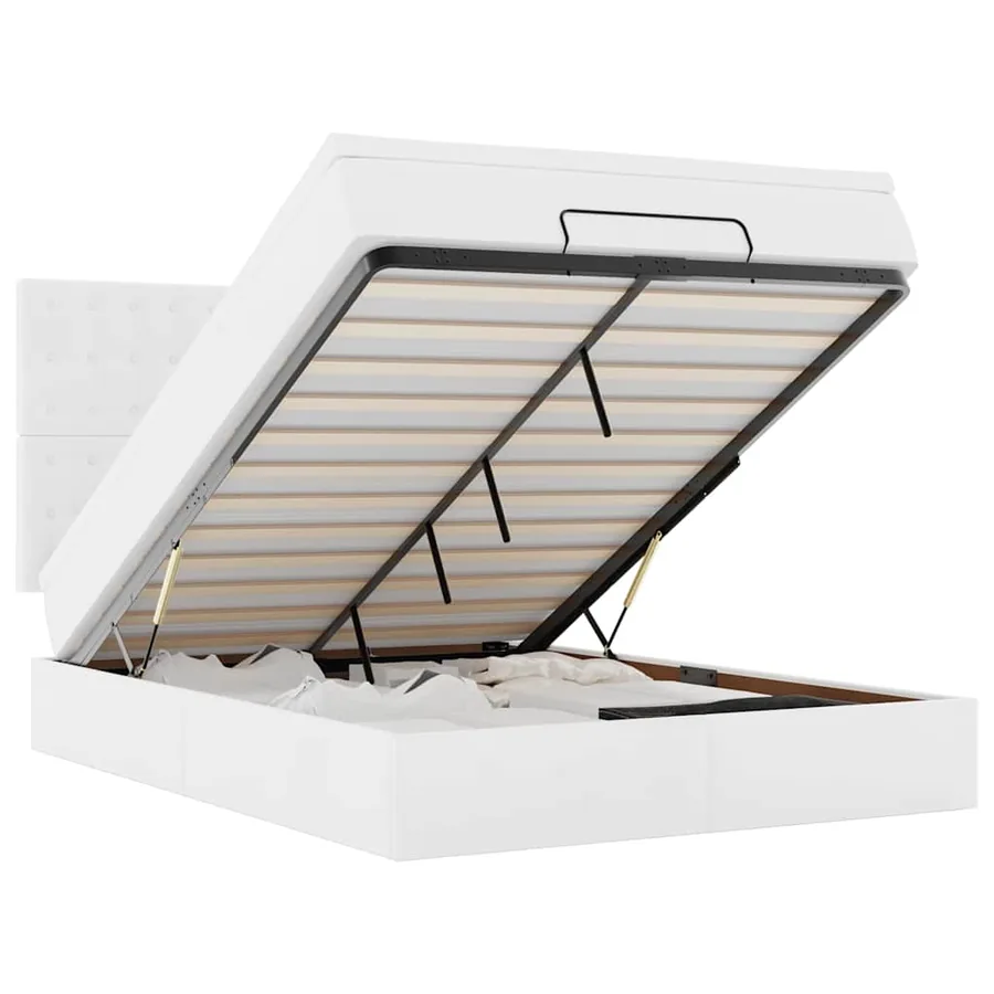 Cadre de lit ottoman avec matelas blanc 140x190 cm similicuir - 2