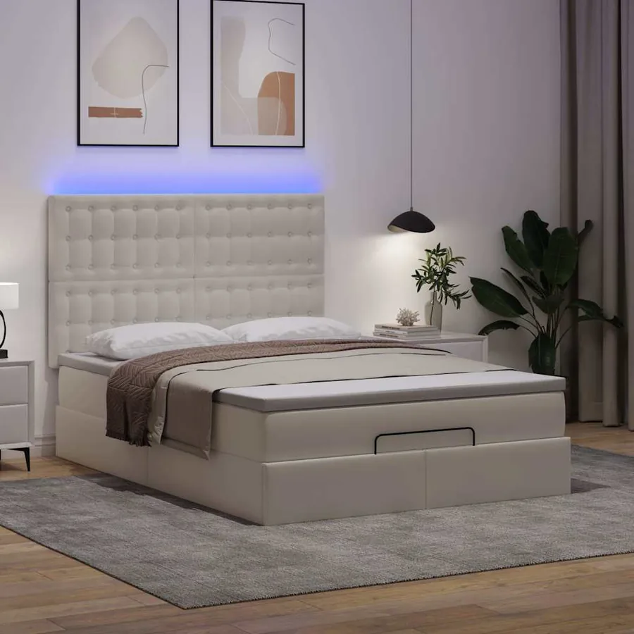 Cadre de lit ottoman avec matelas blanc 140x190 cm similicuir - 3