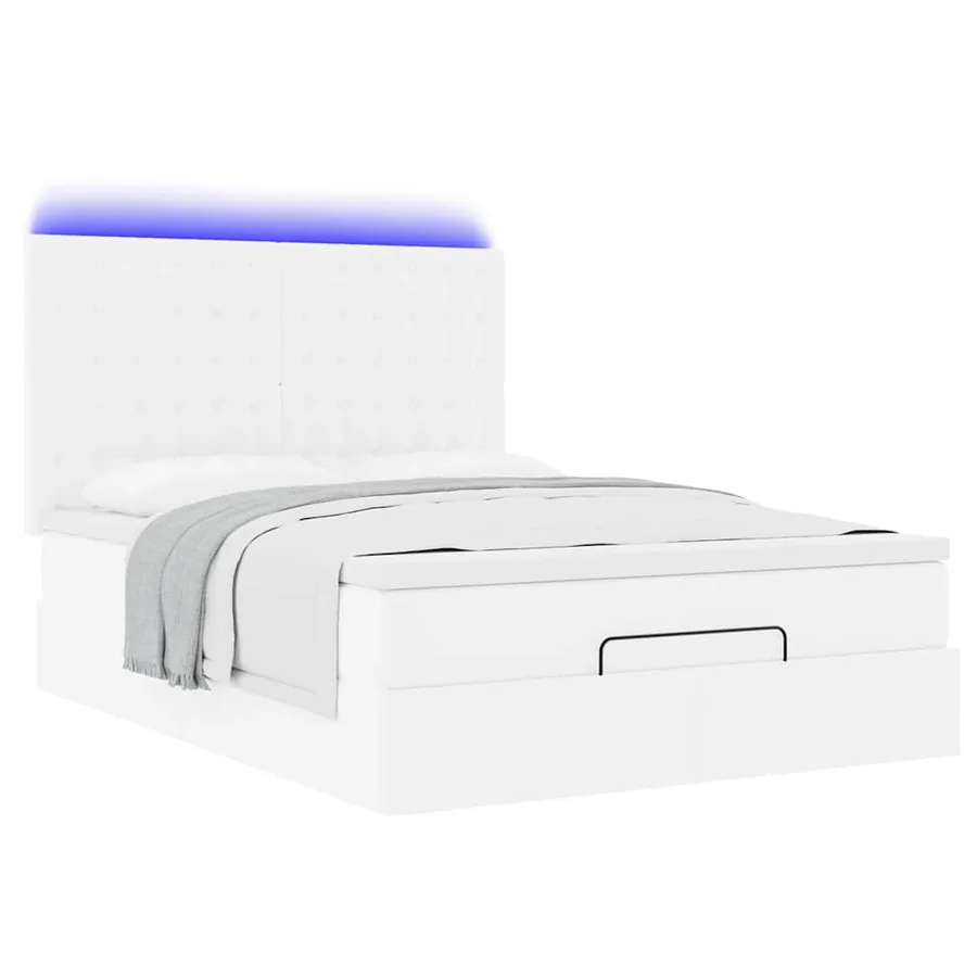 Cadre de lit ottoman avec matelas blanc 140x190 cm similicuir - 6
