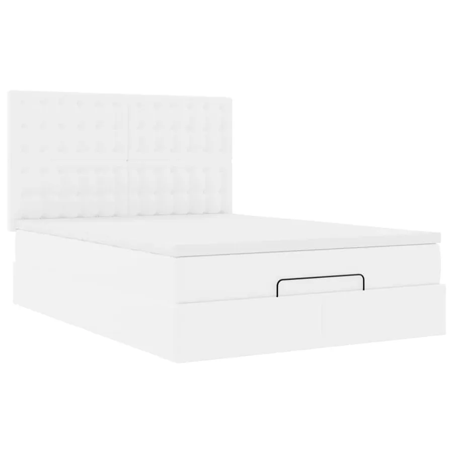 Cadre de lit ottoman avec matelas blanc 140x190 cm similicuir - 7