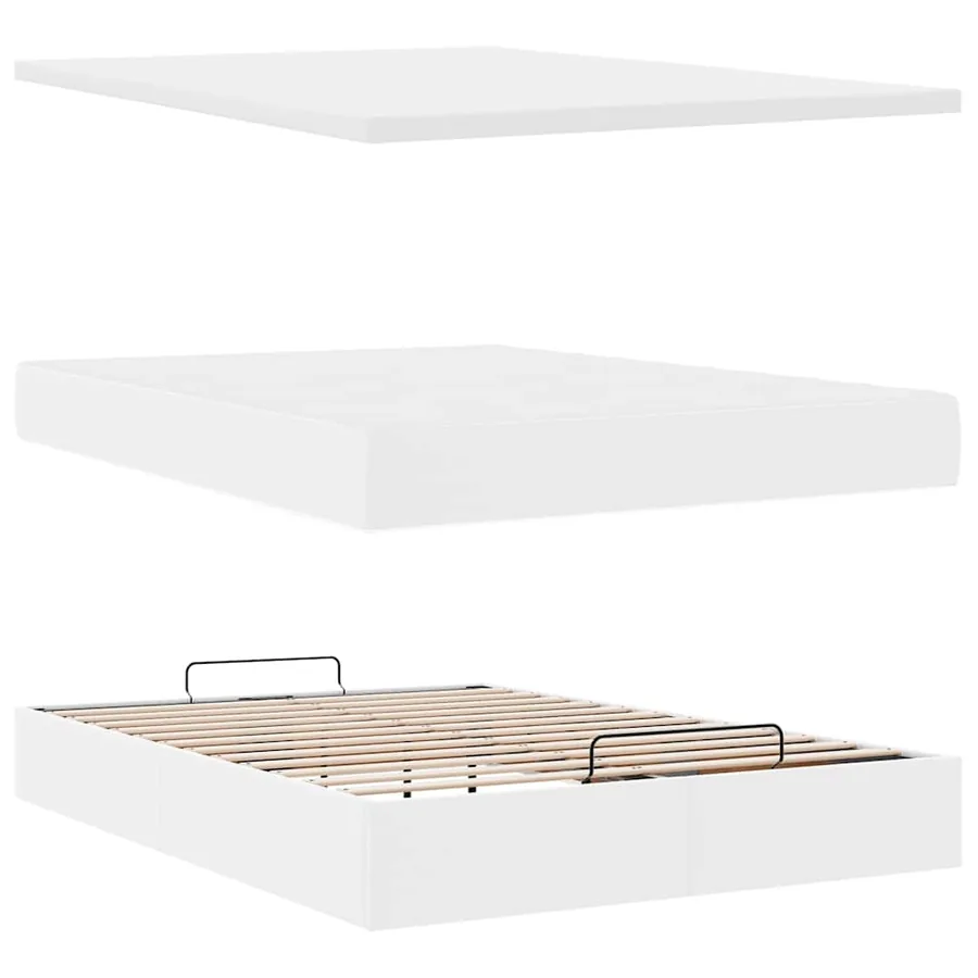 Cadre de lit ottoman avec matelas blanc 140x190 cm similicuir - 9