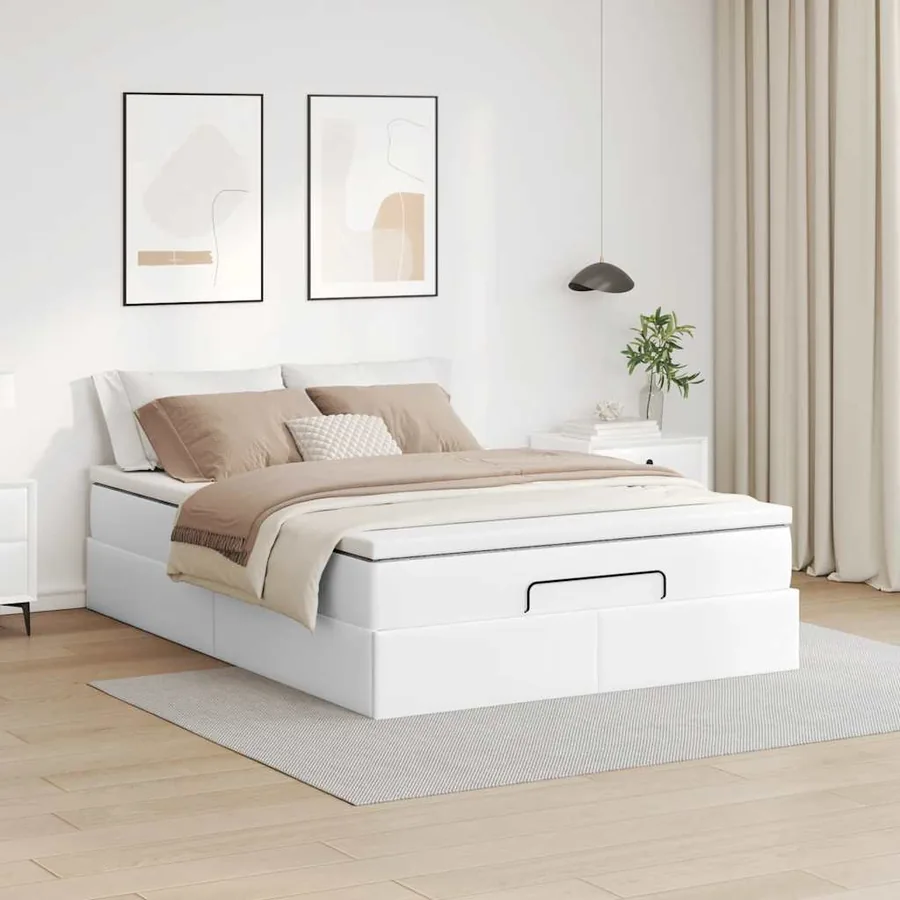 Cadre de lit ottoman avec matelas blanc 140x190 cm similicuir - 3
